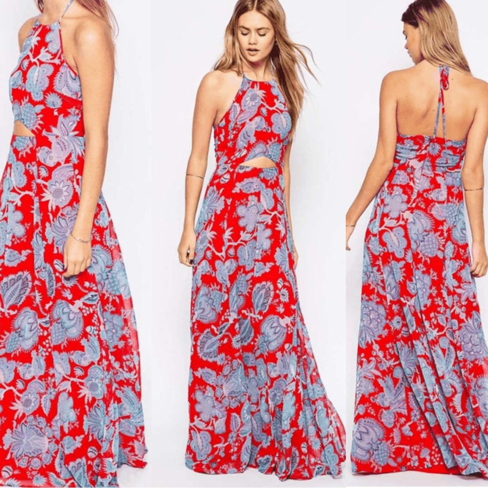 ASOS red and blue paisley cut out maxi dress Size 8